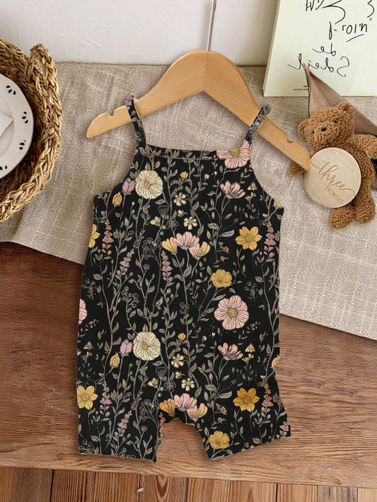 LMoss Kids Cute Boho Ditsy Floral Romper For Baby Girls,Black,Summer,2016 Aesthetic,Vacation,Casual Autumn Outfits,Easy Comfort,Stylish Graphic Clothes,Fall Wear
