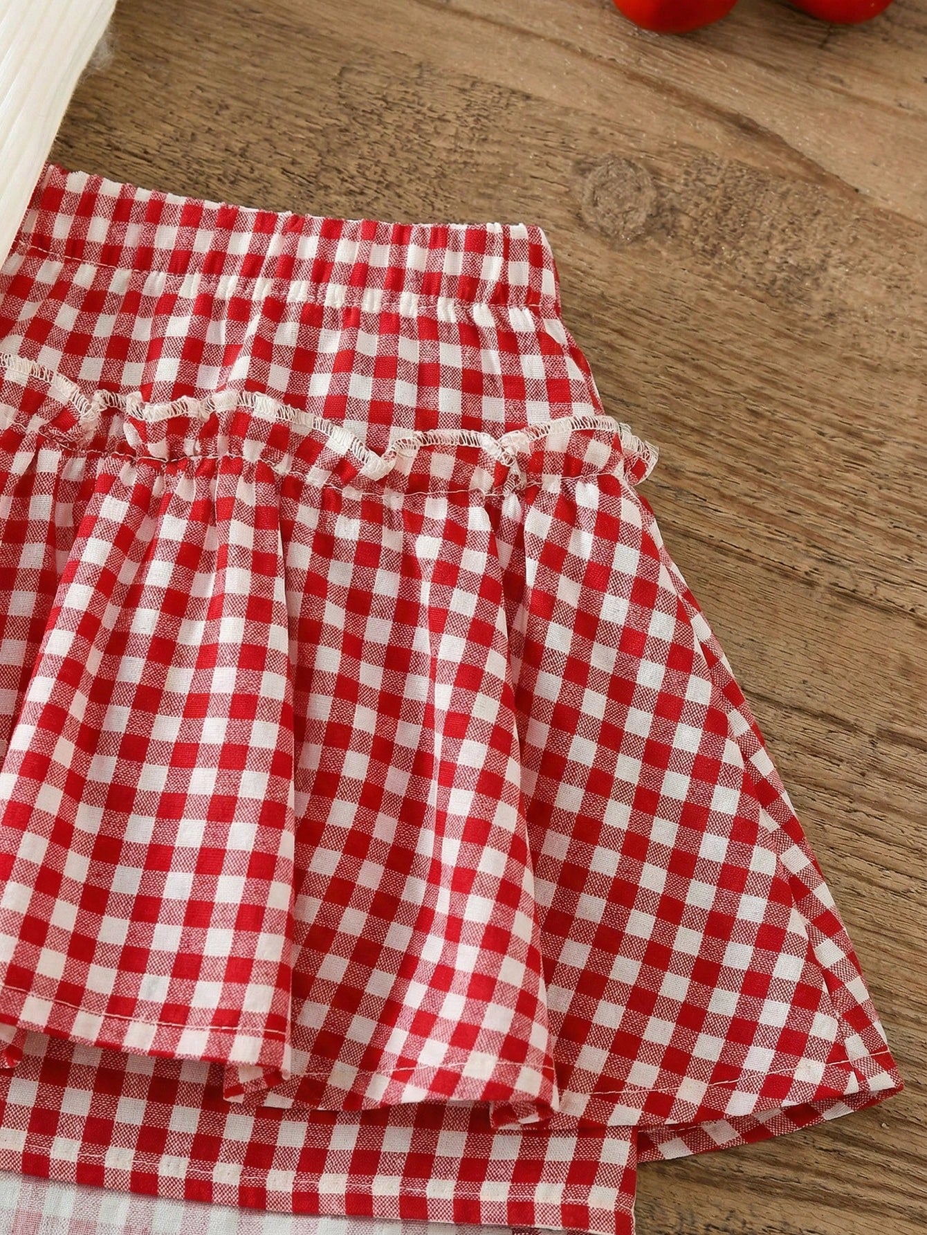 LMoss Kids LMoss Cute Cherry Pink Plaid Pattern, Baby Girl Casual Minimalist Camisole And Shorts Set, Suitable For Summer Vacation