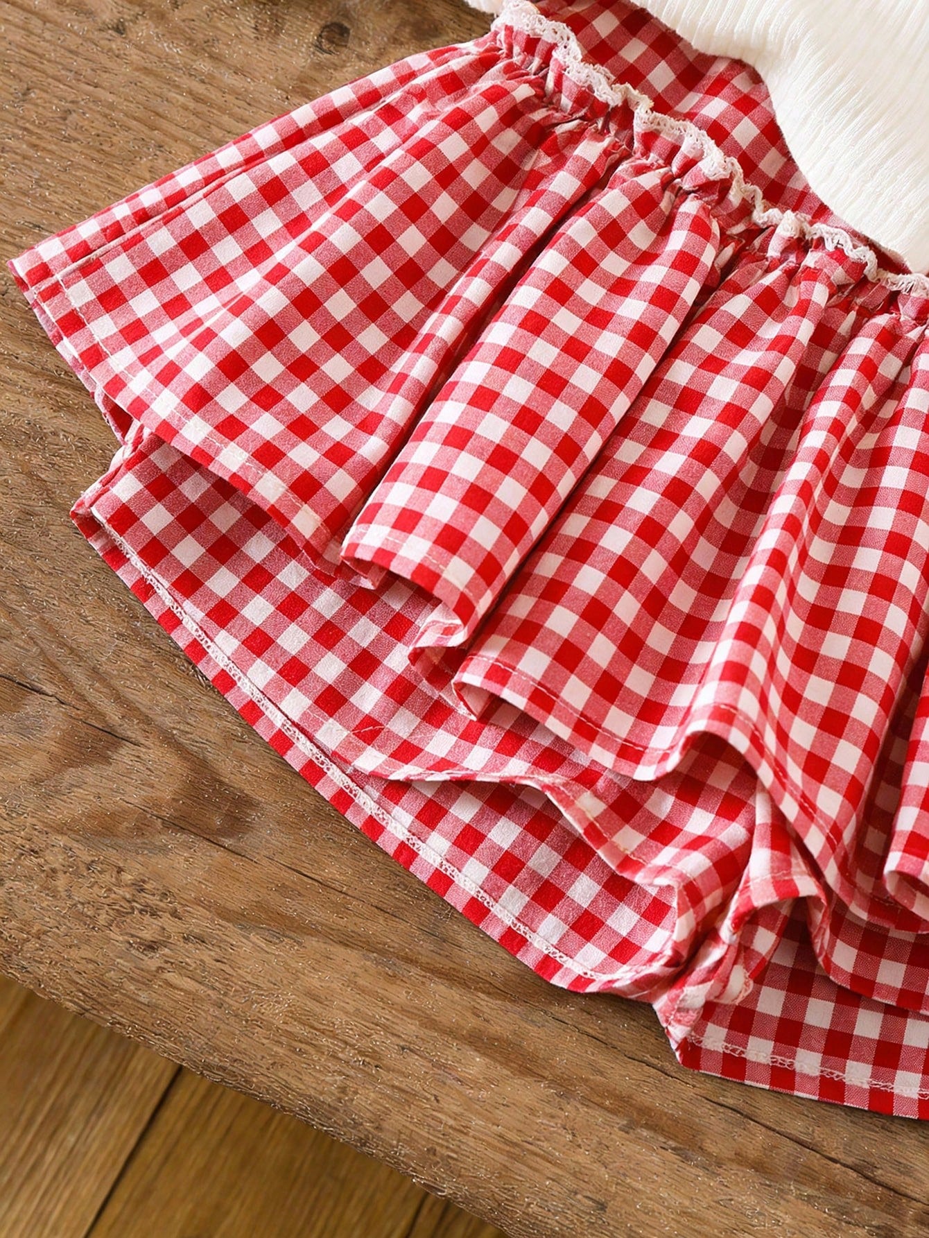 LMoss Kids LMoss Cute Cherry Pink Plaid Pattern, Baby Girl Casual Minimalist Camisole And Shorts Set, Suitable For Summer Vacation