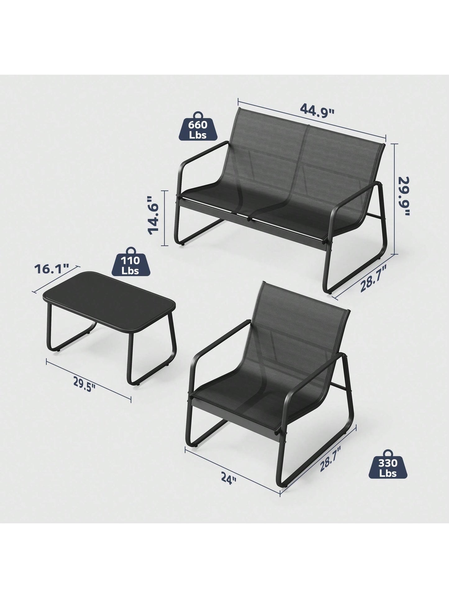 Lofka 4-Piece Outdoor Furniture Set With Glass Table & Sofa-Style Chairs, Patio Furniture For Garden Decor, Camping And Poolside- Weather-Resistant Outdoor Decor Bistro Set
