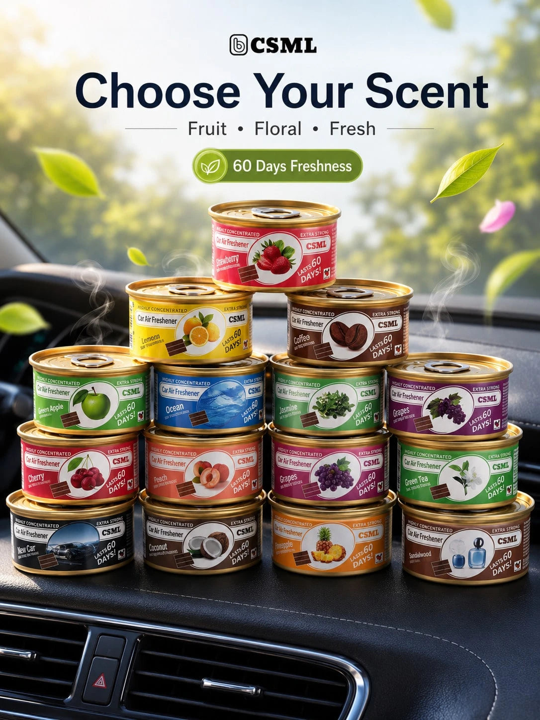 Long-Lasting Solid Car Air Freshener| Natural Vanilla, Cherry, Strawberry And Coconut And Other Fragrances| Suitable For Car, Bedroom, Bathroom And Closet Air Freshener| Flameless Diffuser| Fashio