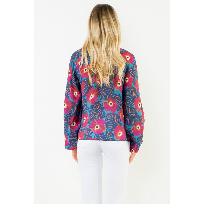 Long Sleeve Blue Flowy Flower Top