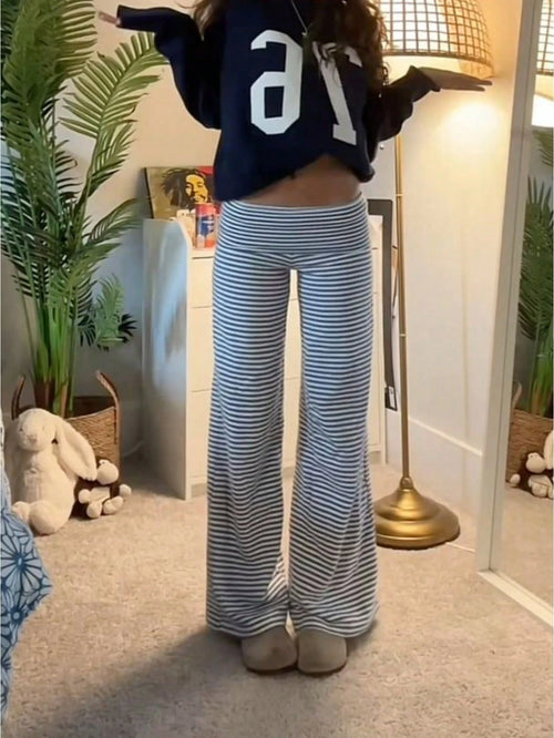Lounge Wide Leg Sweatpants For Women Fold Over Low Waist Yoga Sweatpants Back To School Clothes Flare Leggings Bell Bottoms Y2K Foldover Pants