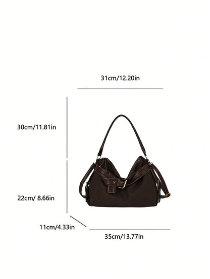 low tea 1pc Minimalist Fashion Buckle Strap PU Fabric Shoulder Bag, Suitable For Commuting, Shopping And More