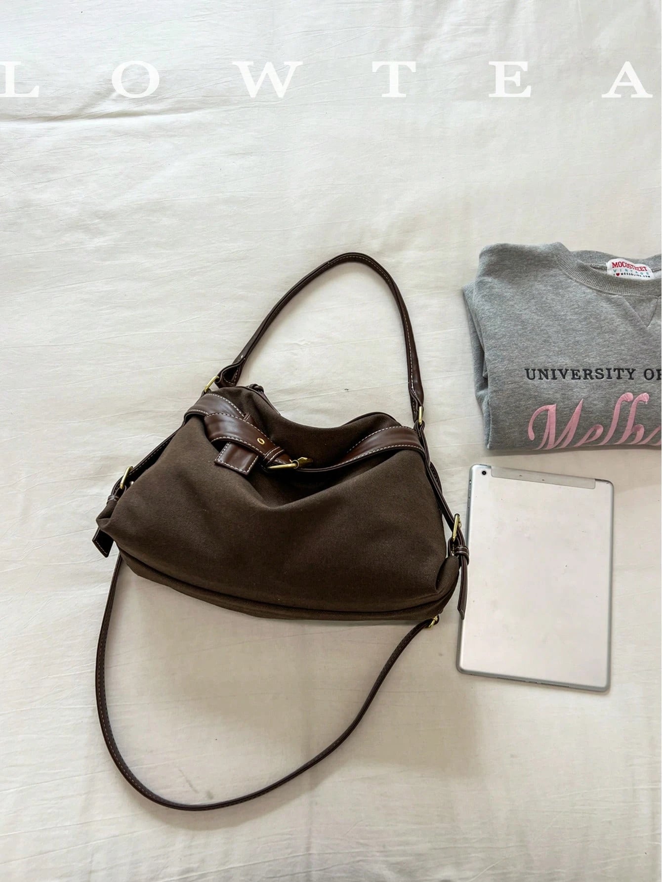 low tea 1pc Minimalist Fashion Buckle Strap PU Fabric Shoulder Bag, Suitable For Commuting, Shopping And More