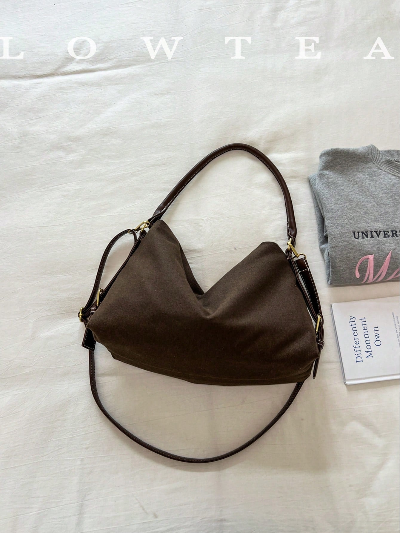 low tea 1pc Minimalist Fashion Buckle Strap PU Fabric Shoulder Bag, Suitable For Commuting, Shopping And More