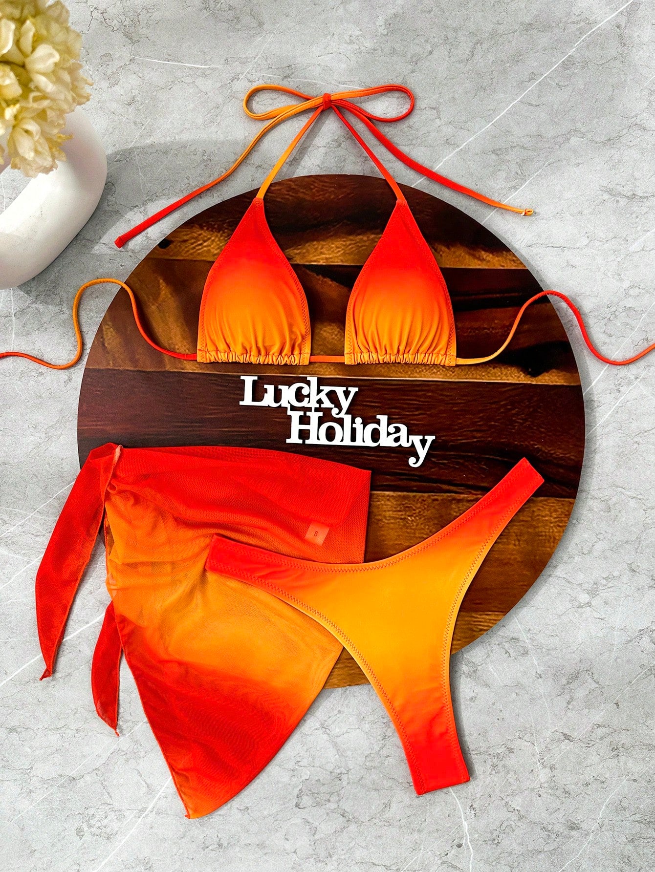 LUCKY HOLIDAY 3pcs Sexy Mesh Dress Bikini Set, Summer Vacation Beach