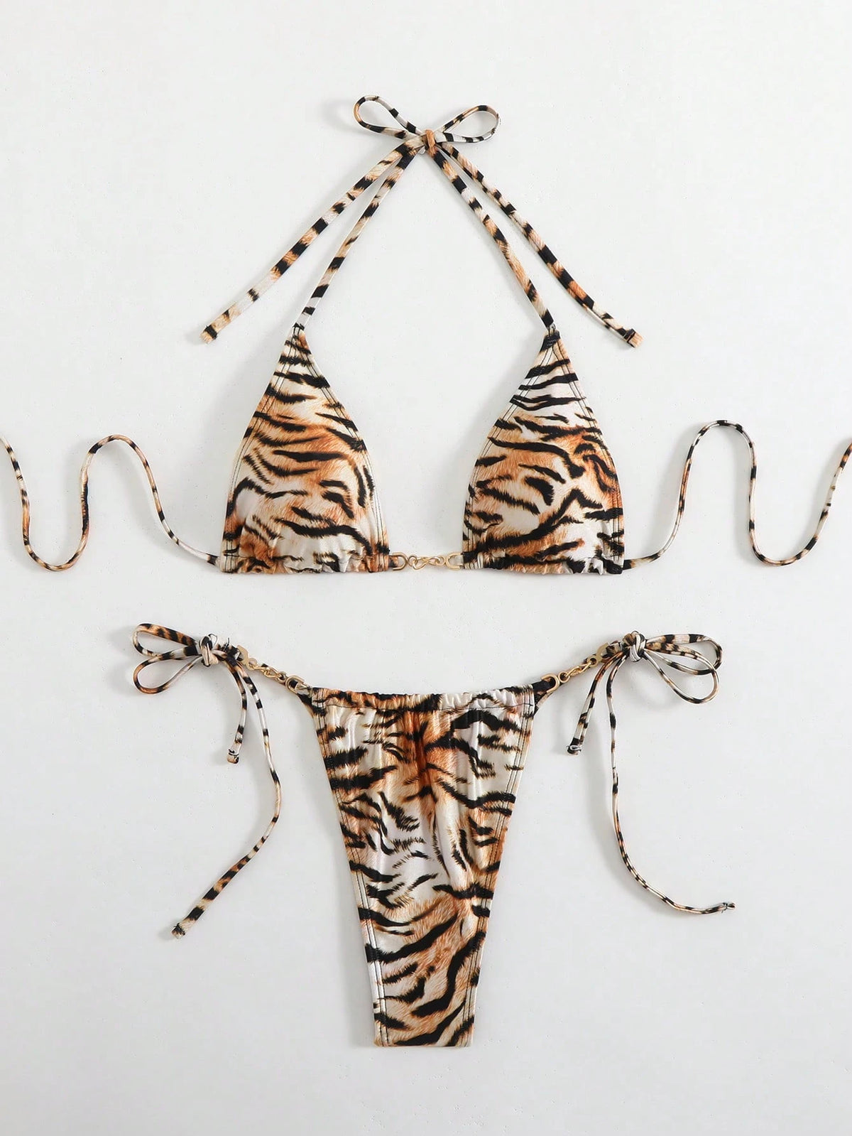 LUCKY HOLIDAY Fashionable Sexy Summer Beach Tie Strap Floral Print Triangle Bikini Swimwear Set Vacation