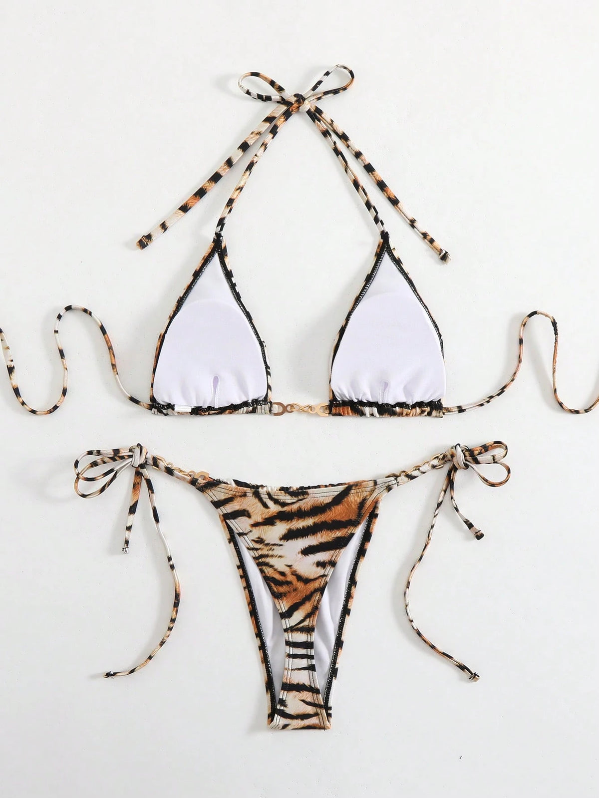 LUCKY HOLIDAY Fashionable Sexy Summer Beach Tie Strap Floral Print Triangle Bikini Swimwear Set Vacation