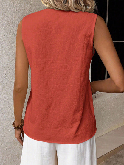 LUNE Guipure Lace Panel Sleeveless Blouse