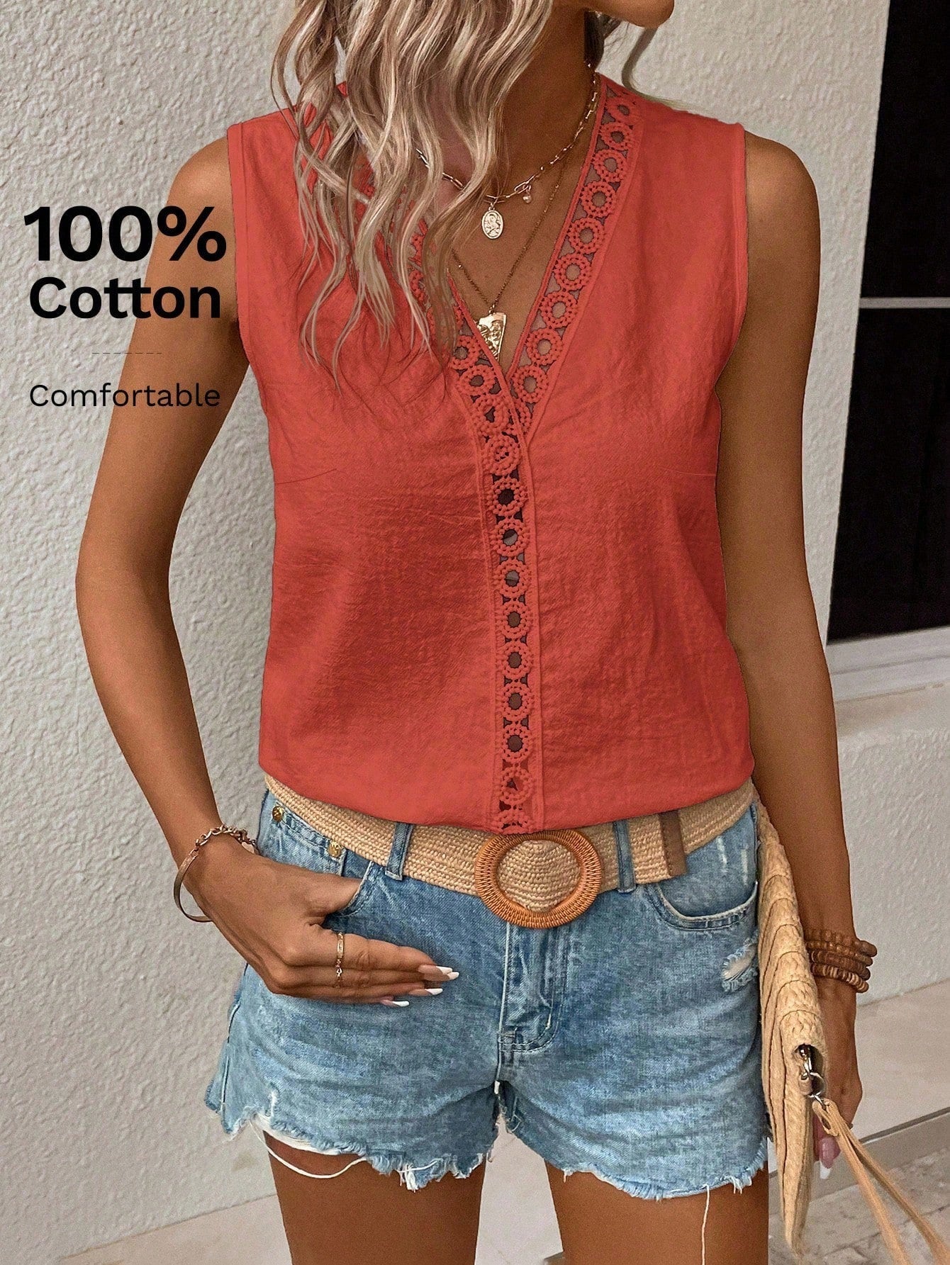 LUNE Guipure Lace Panel Sleeveless Blouse