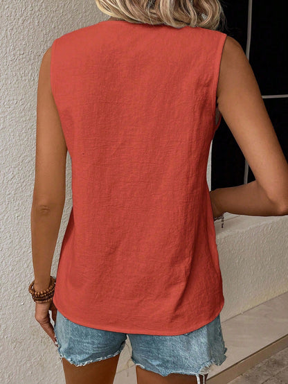 LUNE Guipure Lace Panel Sleeveless Blouse