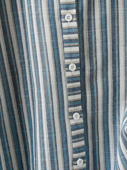 LUNE Plus Size Women's Light Blue Striped Shirt,Button Up Long Sleeve Blouse, Summer Smart Casual Office Work,Vintage Bohemian Fall