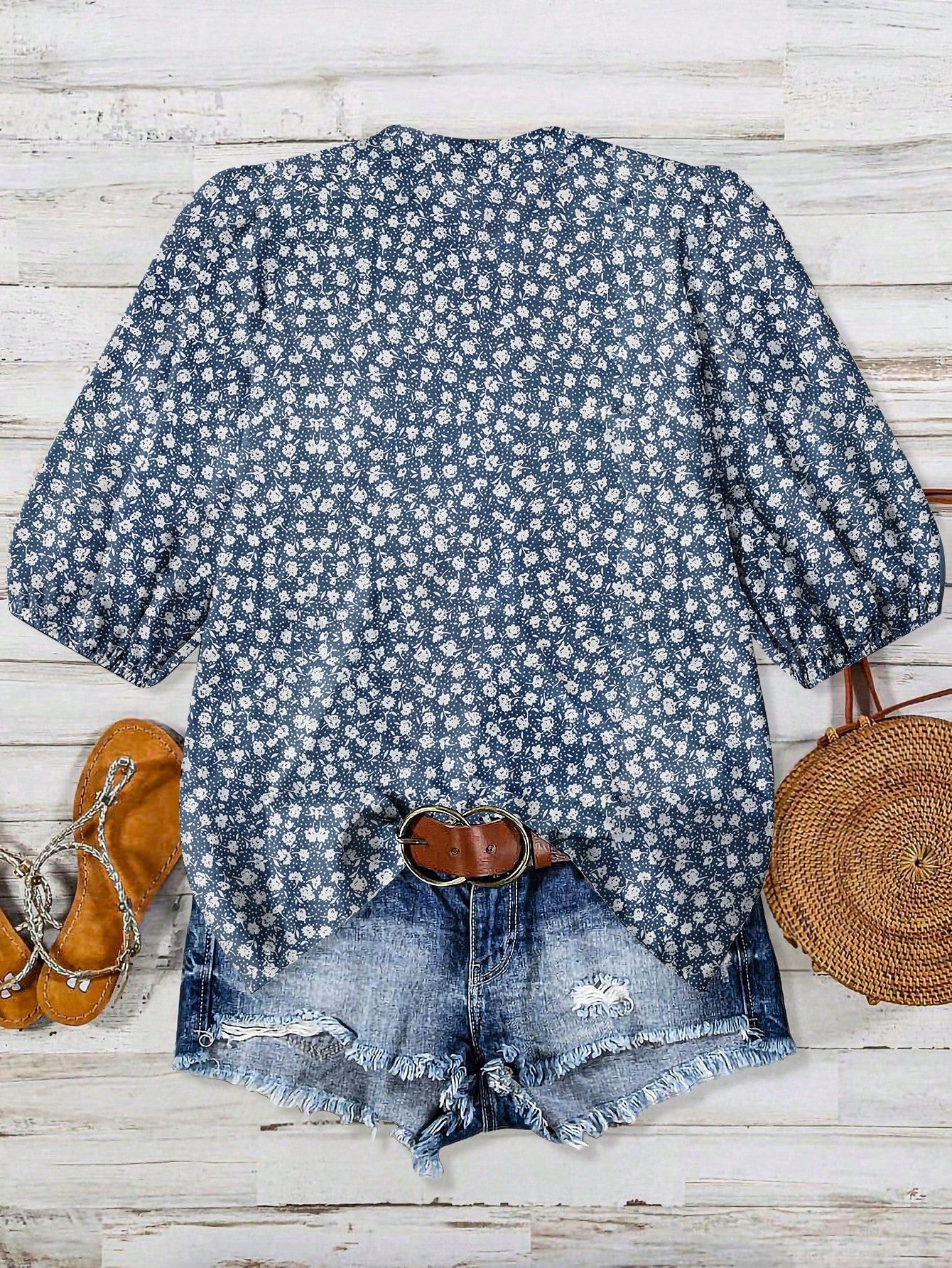 LUNE Plus Size Women V-Neck Printed Blouse, Summer Fall