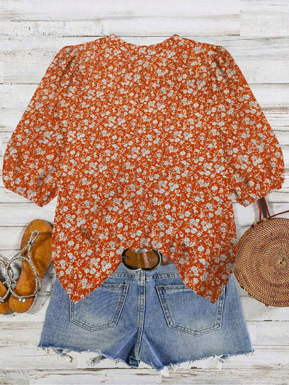 LUNE Plus Size Women V-Neck Printed Blouse, Summer Fall
