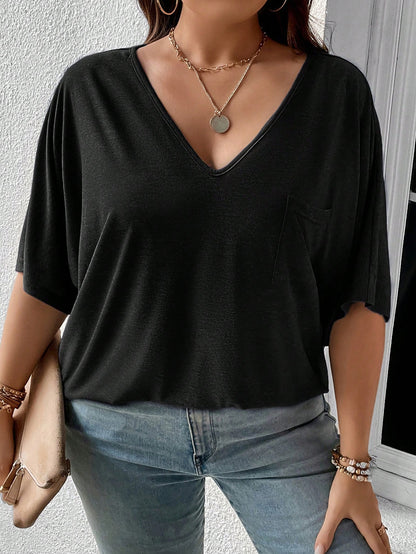 LUNE Plus Solid Batwing Sleeve Pocket Patched Tee