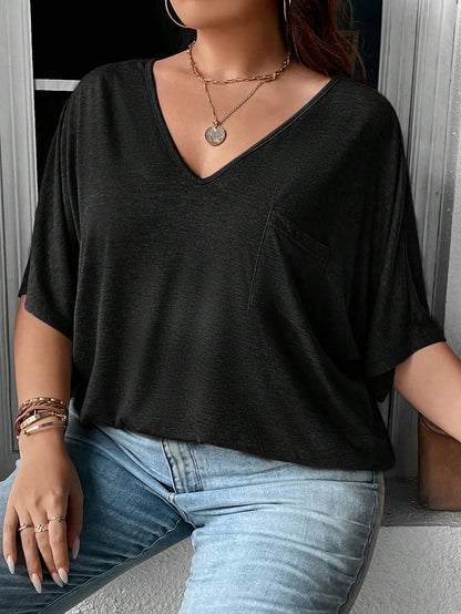 LUNE Plus Solid Batwing Sleeve Pocket Patched Tee