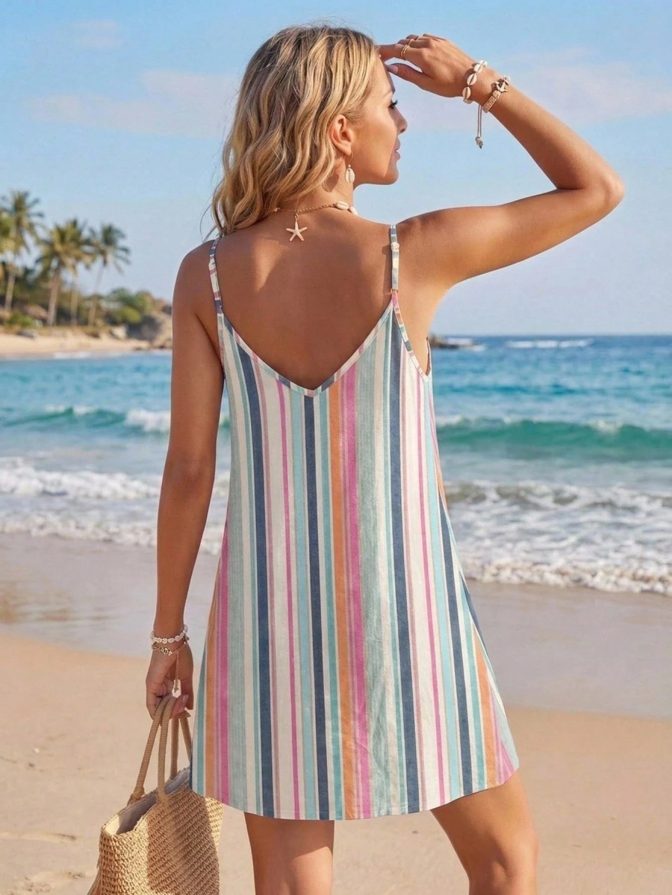 LUNE Women's Casual Printed Mini Dress Suitable For Autumn/Winter Beach Beige
