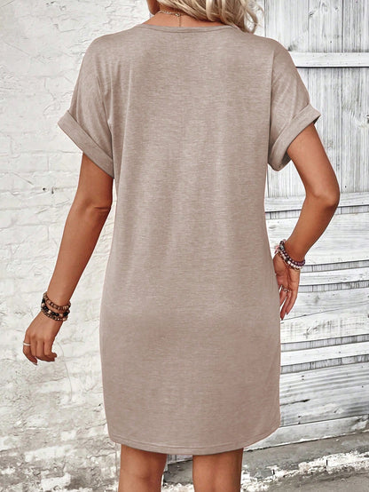 LUNE Women's Spring/Summer New Arrival Striped Colorblock Print V-Neck Short Sleeve Casual Versatile Dress