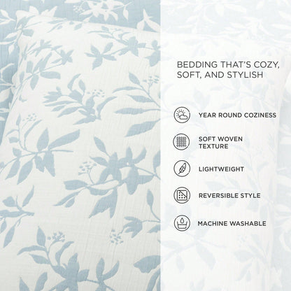 LUSH DECOR Floral Jacquard Reversible Soft Matelassé Quilt Blue 3Pc Set King/Cal King Halloween-Fall Decor-Room Decor