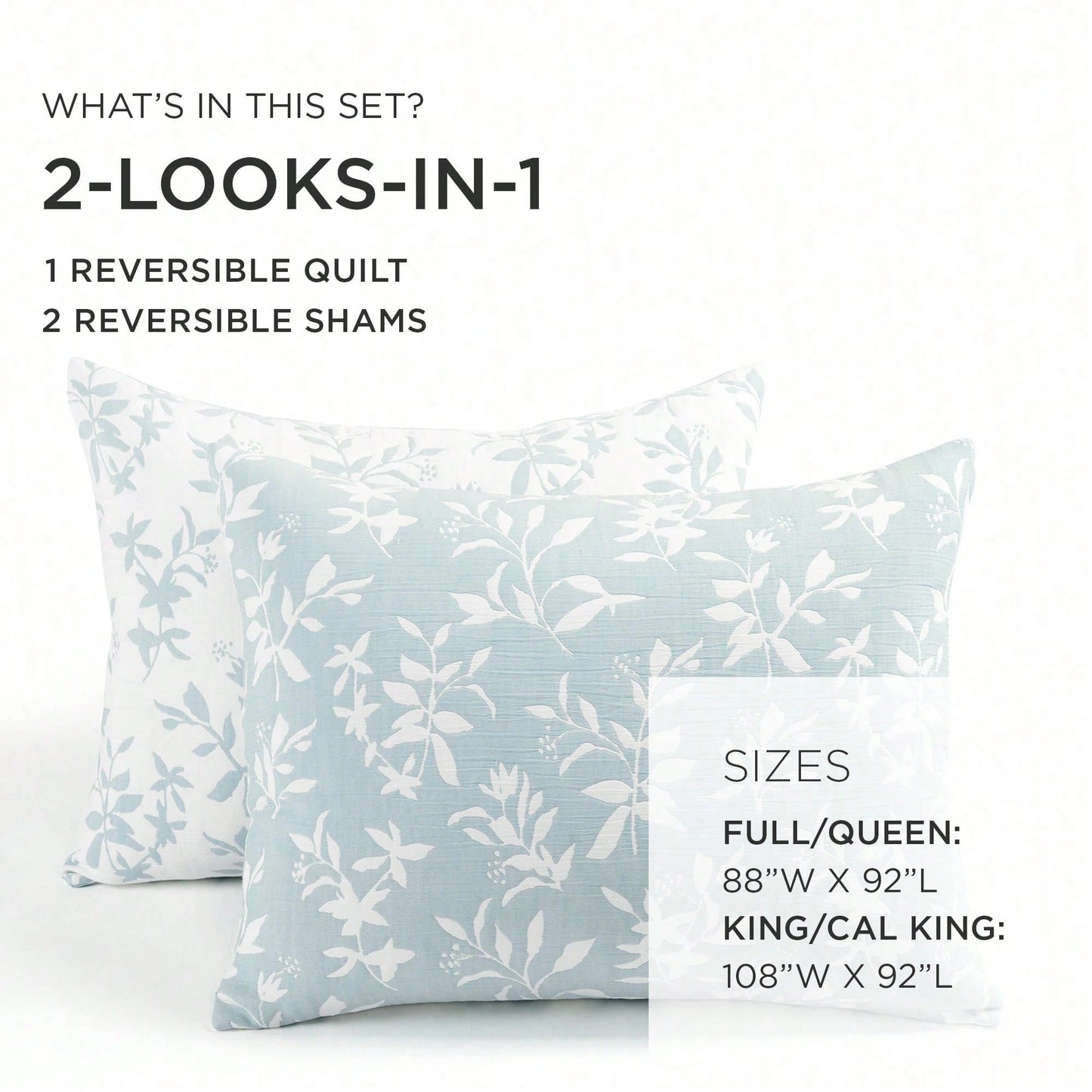 LUSH DECOR Floral Jacquard Reversible Soft Matelassé Quilt Blue 3Pc Set King/Cal King Halloween-Fall Decor-Room Decor