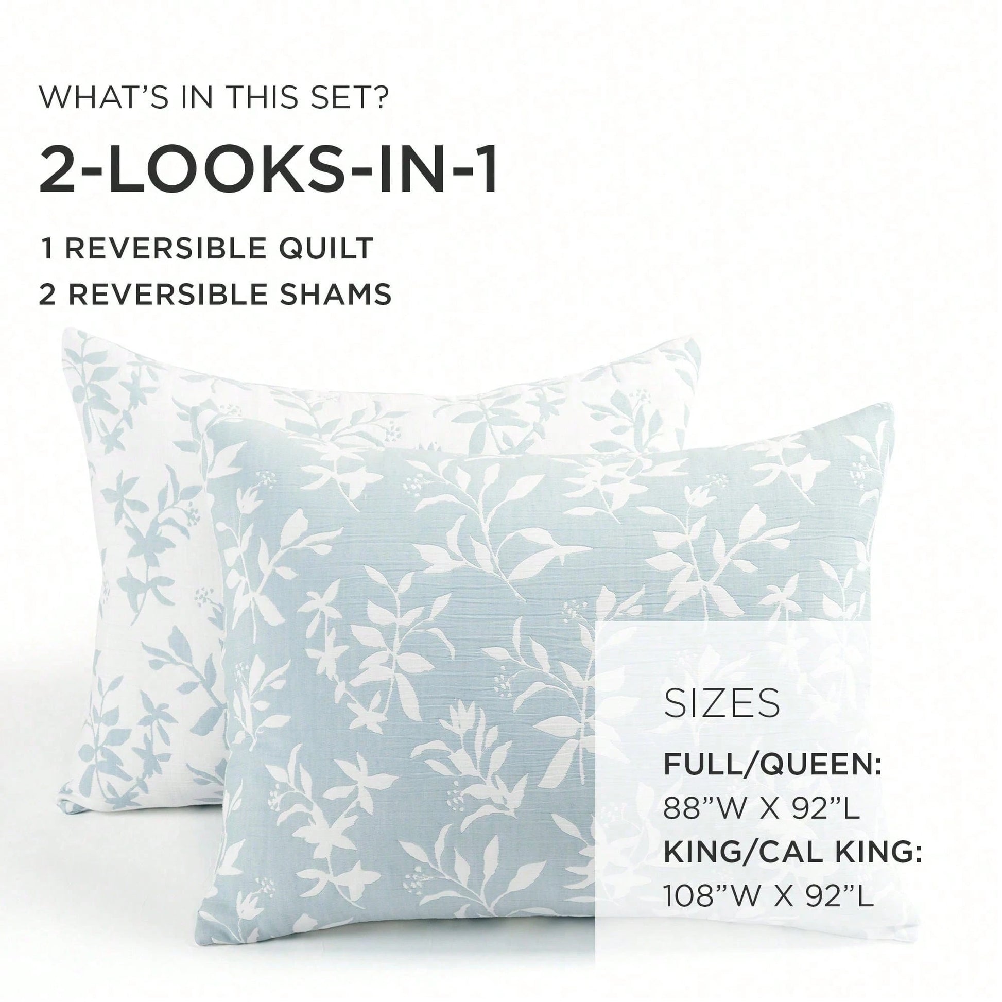 LUSH DECOR Floral Jacquard Reversible Soft Matelassé Quilt Blue 3Pc Set King/Cal King Halloween-Fall Decor-Room Decor
