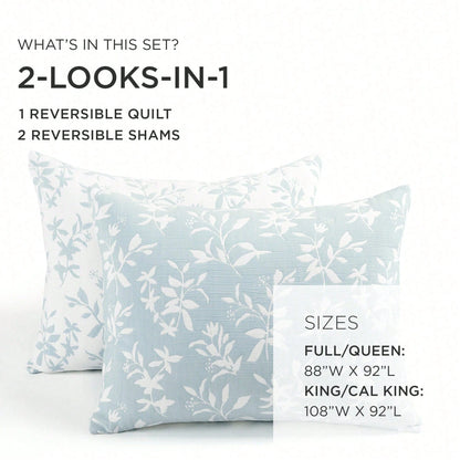 LUSH DECOR Floral Jacquard Reversible Soft Matelassé Quilt Blue 3Pc Set King/Cal King Halloween-Fall Decor-Room Decor