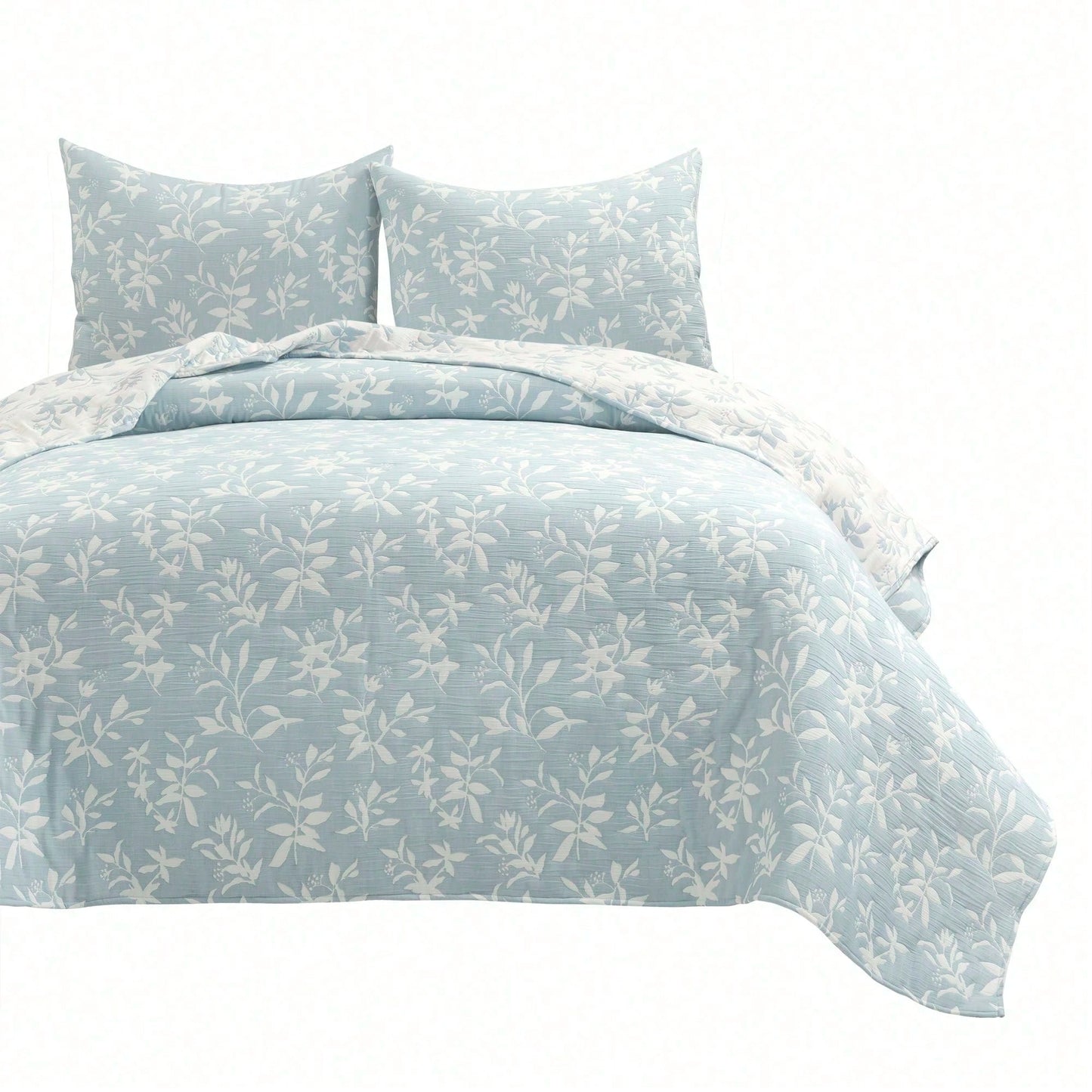 LUSH DECOR Floral Jacquard Reversible Soft Matelassé Quilt Blue 3Pc Set King/Cal King Halloween-Fall Decor-Room Decor