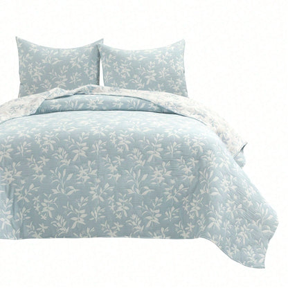 LUSH DECOR Floral Jacquard Reversible Soft Matelassé Quilt Blue 3Pc Set King/Cal King Halloween-Fall Decor-Room Decor