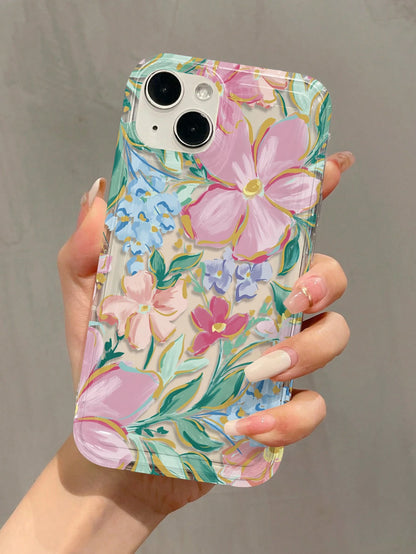 Luxury Blue Flower Elements Gold Foil Accents Fashion Phone Case 1pc Navy Blue Floral Creative Pattern Matte Finish Premium Case Compatible With Iphone 16/15/14/13/12/11/XS/XR/X/7/8 Plus/Pro Max Water