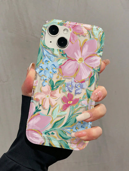 Luxury Blue Flower Elements Gold Foil Accents Fashion Phone Case 1pc Navy Blue Floral Creative Pattern Matte Finish Premium Case Compatible With Iphone 16/15/14/13/12/11/XS/XR/X/7/8 Plus/Pro Max Water