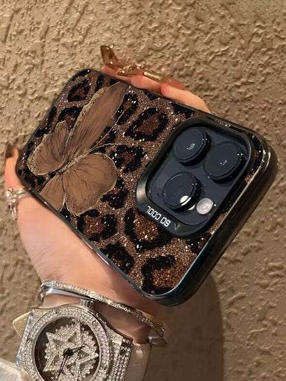 Luxury Leopard Print Fashion Phone Durable Case Leopard Print Shockproof Butterfly Leopard Print Fashion Phone Premium Case Cover Compatible With Apple 14, 15 Pro Max, 16, 11, Galaxy Phones, 16 Pro Ma