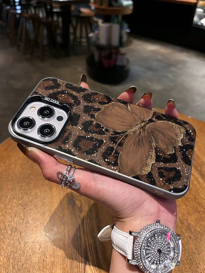 Luxury Leopard Print Fashion Phone Durable Case Leopard Print Shockproof Butterfly Leopard Print Fashion Phone Premium Case Cover Compatible With Apple 14, 15 Pro Max, 16, 11, Galaxy Phones, 16 Pro Ma