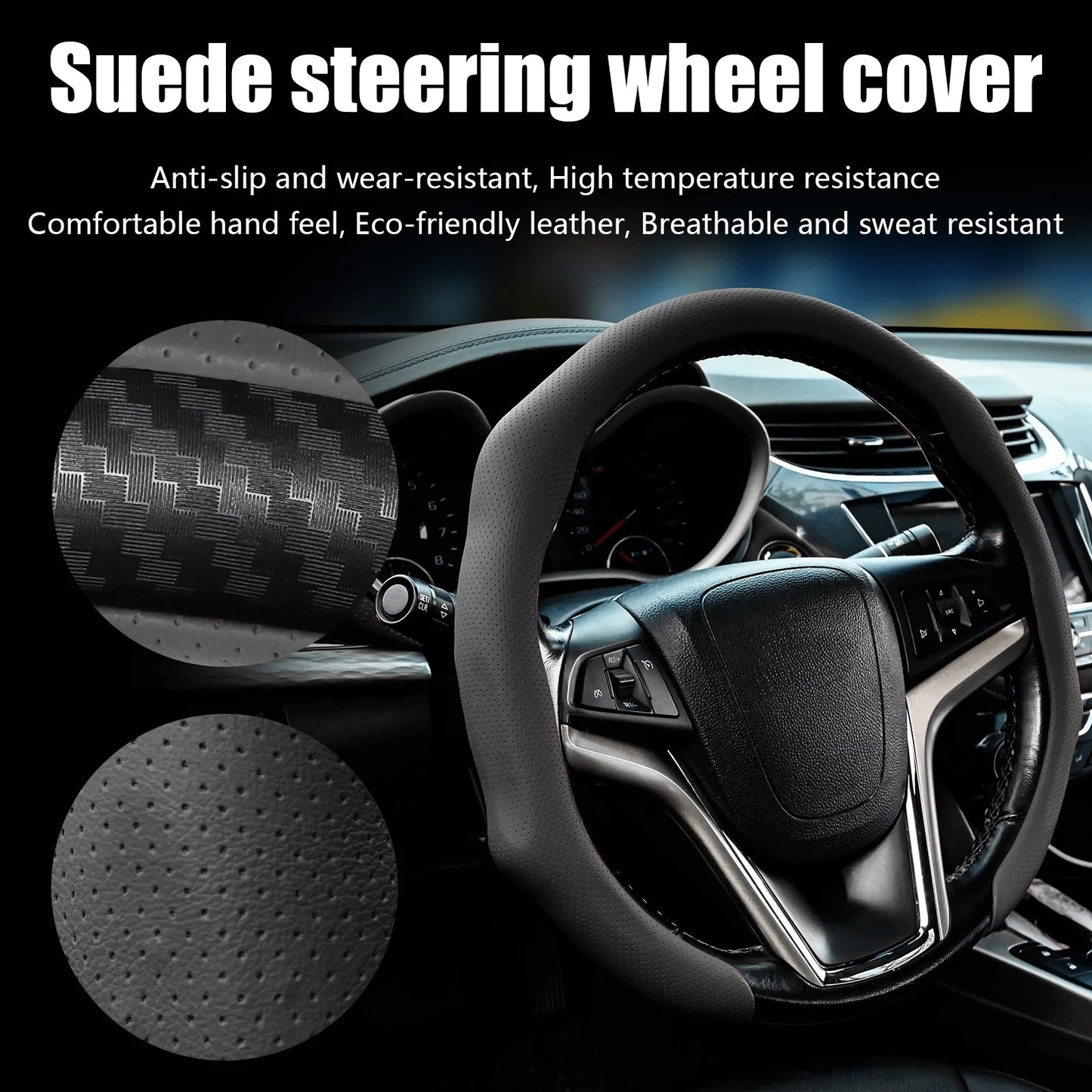 Luxury Nappa Leather Steering Wheel Cover Breathable Material With Anti-Slip Inner Lining-Ergonomic Grip For Maximum Comfort-Universal Fit For 15.5-16Inch Car Wheels For A Sophisticated Interior Look