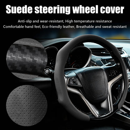 Luxury Nappa Leather Steering Wheel Cover Breathable Material With Anti-Slip Inner Lining-Ergonomic Grip For Maximum Comfort-Universal Fit For 15.5-16Inch Car Wheels For A Sophisticated Interior Look