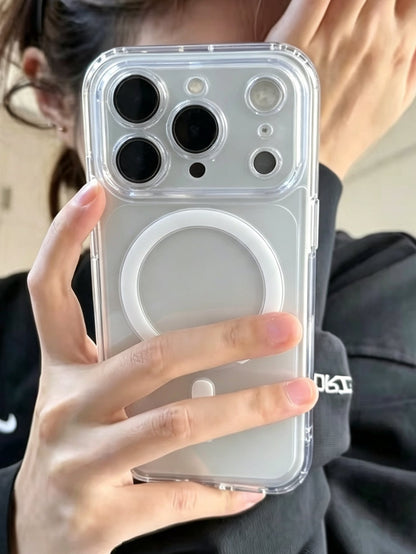 Luxury Translucent Clear Camera Protection Magnetic Wireless Charge Phone Case Compatible With IPhone 17 Pro Max 17 16 15 14 13 Pro Max Magnetic Lens Protective Back Cover