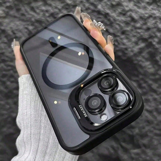 Luxury Transparent Magnetic Phone Case For IPhone 17 Pro Max 16/15/14 Plus, Rotating Camera Stand Holder,Full Protection Anti-Scratch Shockproof Cover