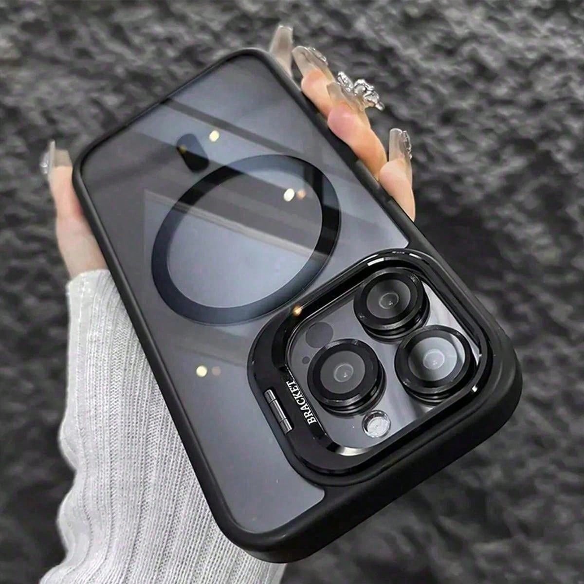 Luxury Transparent Magnetic Phone Case For IPhone 17 Pro Max 16/15/14 Plus, Rotating Camera Stand Holder,Full Protection Anti-Scratch Shockproof Cover