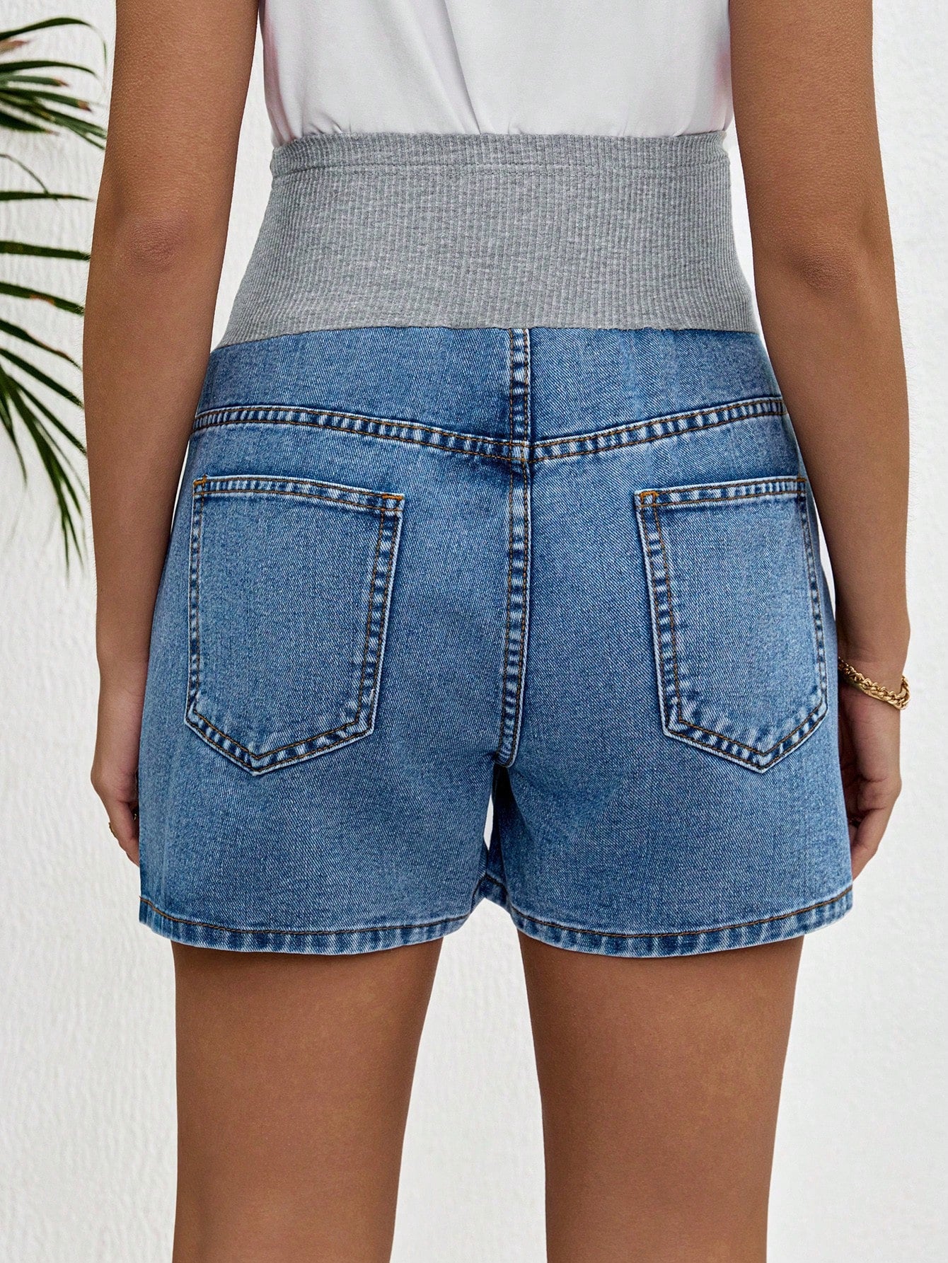 Lyckli Maternity Color Block High Waist Denim Shorts,Summer, Mother's Day,4th Of July,Graduation,Brunch