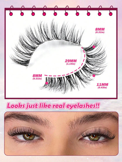 MAANGE 10 Pairs Natural Curly Thin Full Eye False Eyelashes, Transparent Stem, Natural Eyelashes, Cat Eye Style Extended Tail Eyelashes, Suitable For Daily Wear, Suitable For Parties And Festivals, St