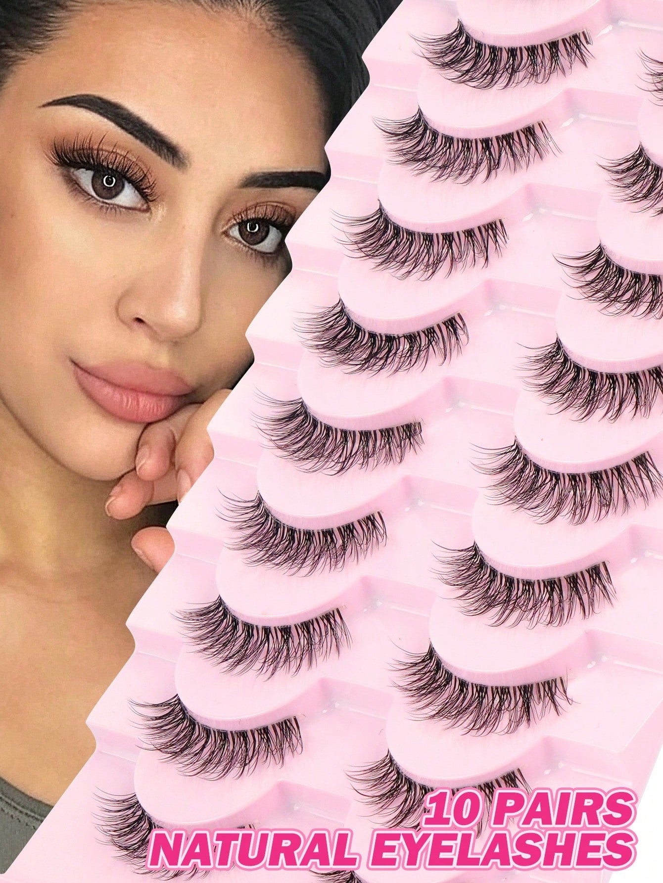 MAANGE 10 Pairs Natural Curly Thin Full Eye False Eyelashes, Transparent Stem, Natural Eyelashes, Cat Eye Style Extended Tail Eyelashes, Suitable For Daily Wear, Suitable For Parties And Festivals, St