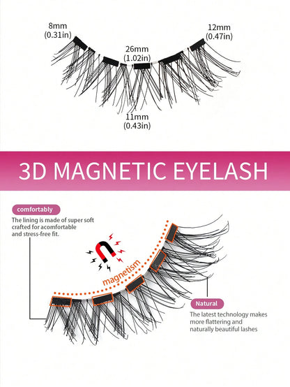 MAANGE 3/1 Pair Natural Short Magnetic Eyelashes Set (Includes Brow Brush + Applicator), Cat Eye False Eyelashes, Portable, Natural & Realistic, Reusable, No Glue Or Makeup Remover Needed, Creates Nat