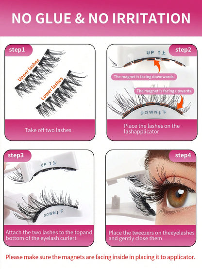 MAANGE 3/1 Pair Natural Short Magnetic Eyelashes Set (Includes Brow Brush + Applicator), Cat Eye False Eyelashes, Portable, Natural & Realistic, Reusable, No Glue Or Makeup Remover Needed, Creates Nat