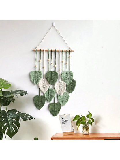 Macrame Wall Hanging Leaves, Bohemian Wall Hanging Woven Tapestry, Large Chic Woven Leaf Tassels Handmade Woven Wall Art For Bedroom Nursery Home Baby Shower Family Decorations Gifts