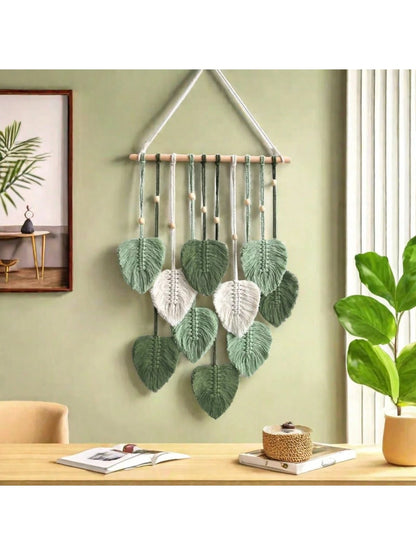 Macrame Wall Hanging Leaves, Bohemian Wall Hanging Woven Tapestry, Large Chic Woven Leaf Tassels Handmade Woven Wall Art For Bedroom Nursery Home Baby Shower Family Decorations Gifts