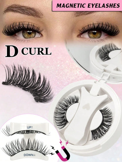 Magnetic False Eyelashes Set With Magnetic Applicator And Mirror, Portable, Natural Thick Long Curly, D Curl, Cat Eye, Reusable, 8-15mm Length, Strong Magnetic Adhesion, No Glue Or Makeup Remover Need