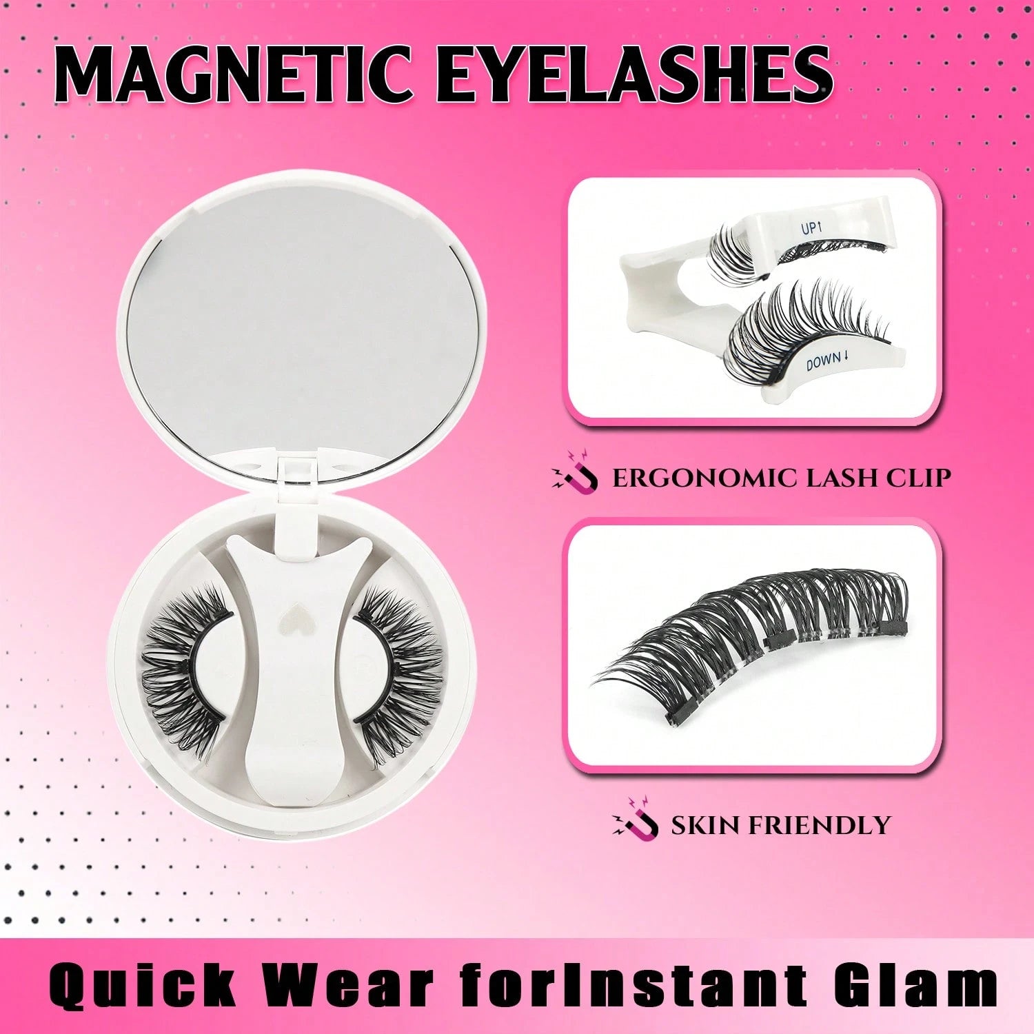 Magnetic False Eyelashes Set With Magnetic Applicator And Mirror, Portable, Natural Thick Long Curly, D Curl, Cat Eye, Reusable, 8-15mm Length, Strong Magnetic Adhesion, No Glue Or Makeup Remover Need