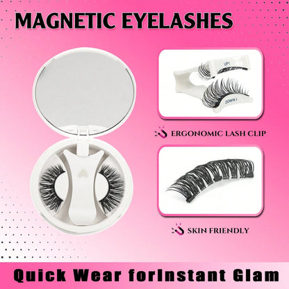Magnetic False Eyelashes Set With Magnetic Applicator And Mirror, Portable, Natural Thick Long Curly, D Curl, Cat Eye, Reusable, 8-15mm Length, Strong Magnetic Adhesion, No Glue Or Makeup Remover Need
