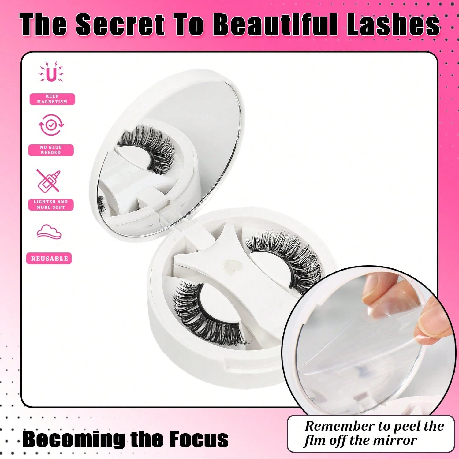 Magnetic False Eyelashes Set With Magnetic Applicator And Mirror, Portable, Natural Thick Long Curly, D Curl, Cat Eye, Reusable, 8-15mm Length, Strong Magnetic Adhesion, No Glue Or Makeup Remover Need