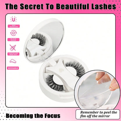 Magnetic False Eyelashes Set With Magnetic Applicator And Mirror, Portable, Natural Thick Long Curly, D Curl, Cat Eye, Reusable, 8-15mm Length, Strong Magnetic Adhesion, No Glue Or Makeup Remover Need